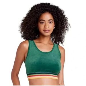 Wild Fable Green Velour Crop Tank Top with Multicolor Band